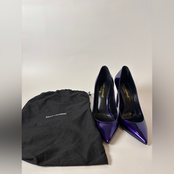 Saint Laurent Paris Purple Patent Pumps – YSL Pointed Toe Designer Heel size 6.5 - Picture 4 of 11